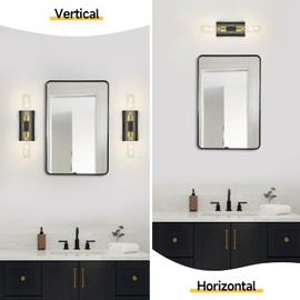 ZSMAIKU 19" Black and Gold Wall Sconce,Bathroom Vanity Light with Clear Thickened Glass Shade,Indoor Wall Lamp,2-Light Hardwired Wall Lights for Bedroom Mirror,Modern Farmhouse Lighting,E26 Base