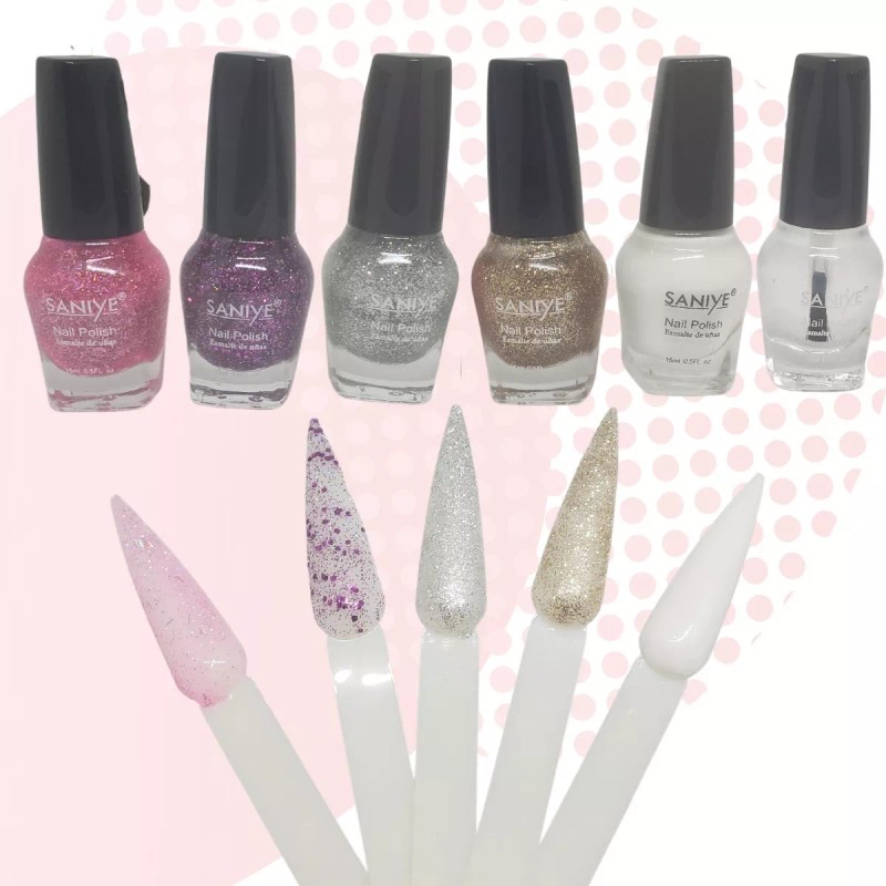 Saniye Barniz Esmalte De Uñas Glitter, Blanco, Brillo, Transparente