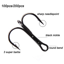 OROOTL Fishing Treble Hooks - Classic Round Bow Hooks Black, Silver and Red Sharp Carbon Steel Fishing Hooks with Barbed Hooks