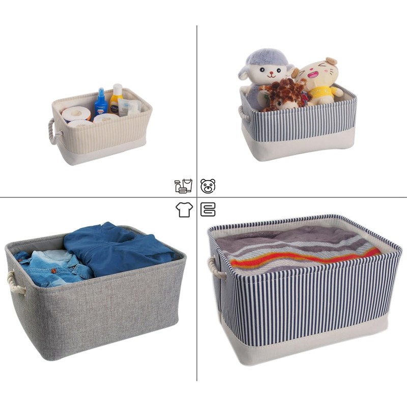 Mangata Washable Collapsible Thickened Canvas Fabric Storage Box with Handles