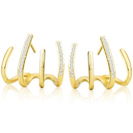 GOKEI Women's Earrings for Both Ears, Popular, 925 Silver, 18K Gold Plated, Hypoallergenic, Hoop Earrings, Cubic Zirconia, Screw Type, Piercer, Surgical Stainless Steel