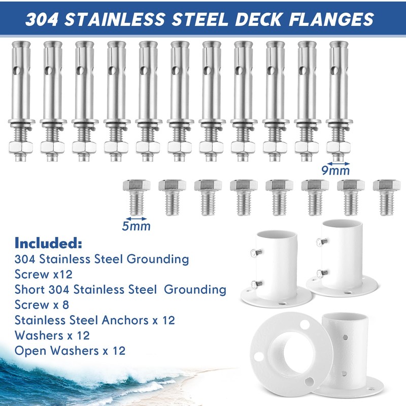 JaGely 4 Pieces 304 Stainless Steel Deck Flanges White Flange