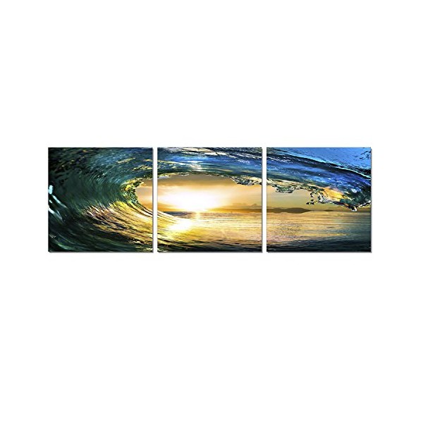 FURINNO Photography Triptych Print, 72"x24" MDF+XPS Frame, Wave