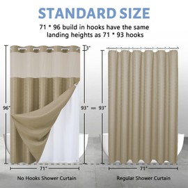 Extra Long Waterproof Bath Curtain 71x96 Fabric,Cloth Shower Liner with 12 Snap Buttons, Magnetic Hem with Fog Blue Waffle Weave Texture,No Hook Hotel Grade Machine Washable Curtain,Top Sheer Window.