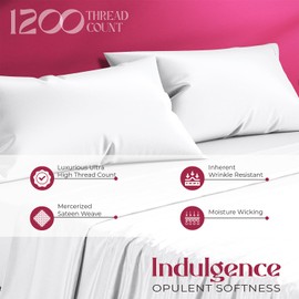 Mayfair Linen 5-Star Hotel Quality 1200 Thread Count 100% Egyptian Cotton Sheets for Full Size Bed, 4 Pc White Premium Cotton Sheet Set, Sateen Weave with Elasticized Deep Pocket