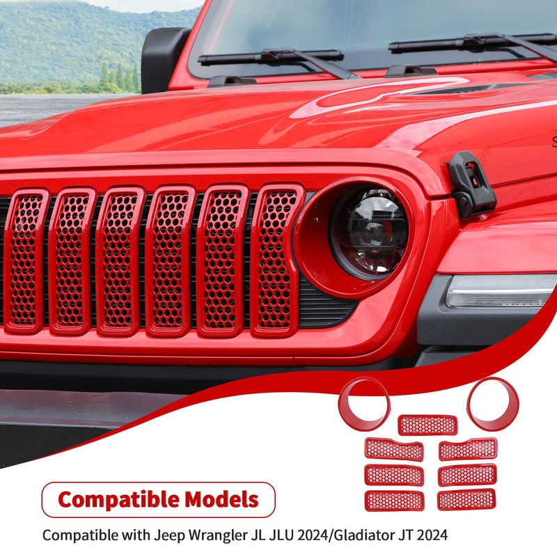 JeCar Mesh Grille Inserts/Headlight Trim Covers Front Light Bezels Decoration