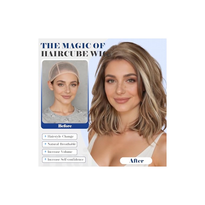 HAIRCUBE Peluca sintética con encaje frontal, sin pegamento, con raya