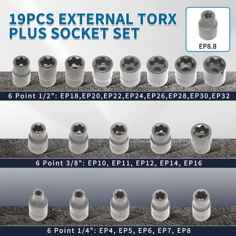 External Torx Plus Socket Set 6 Point EP Socket EP4,