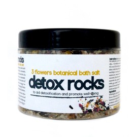 Detox Rocks Bath Salts 3 Flowers Bath SOAK Himalayan Pink Salt Rocks Infused with Seaweed, Rose Petals, Lavender Buds & Chamomile Flowers with Rose, Lavender & Chamomile Essential Oils
