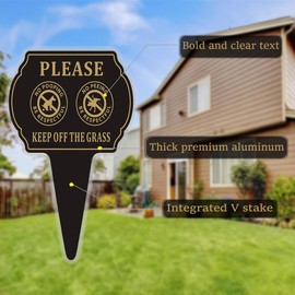 Felexdo No Poop or Pee Dog Sign,13.6”X9.6” Keep Off the Grass Yard Sign with Integrated Stake Double Sided Metal Sign for Lawn Weatherproof and Outdoor Use