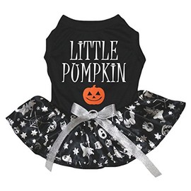 Petitebelle Puppy Clothes Dog Dress Little Pumpkin Black Top Silver Pumpkin Tutu, l, Black / Silver