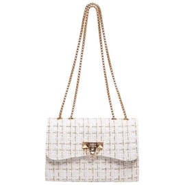 Vertex Prime Chic Fashionable Stylish Houndstooth Woolen Shoulder Bag for Women - Trendy Chain Cross-body Bag for Women, Perfect for School & Everyday Use (White)