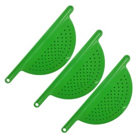 Handy Housewares Handheld Plastic Pot Drainer, Noodle & Pasta Strainer with Handle - Fits up to 9" Pots - Green (3 Pack)