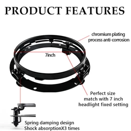SKUNTUGUANG 7" 7 Inch headlight Ring Mounting Bracket with Wire Harness Adapter for Motorcycle Street Glide Road King Electra Glide Headlight bracket(Black)