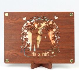 ASSRECT Wooden Wedding Couple, Money Gifts for Wedding, Money Gift Packaging, Wooden Money Holder with Heart Pattern, Money Clip Ornament for Birthday, Wedding, Valentine's Day