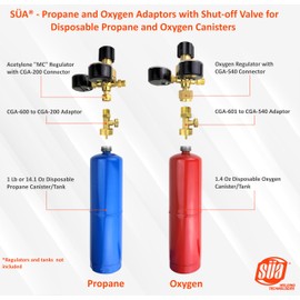 SÜA - Propane Adaptor with Valve - CGA-600 (1 Lb or 14.1 Oz Tank/Canister) to CGA-200 (Size MC Acetylene Regulator)
