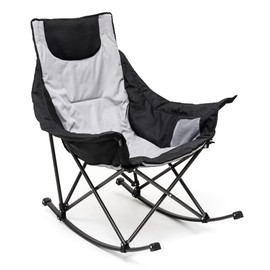 SUNNYFEEL Oversized Rocking Camping Chair, Fully Padded Patio Chair with Side Pocket, High Back Portable Lawn Recliner with Headrest, Outdoor Camp Rocker Chairs for Adults Heavy Duty 300 LBS