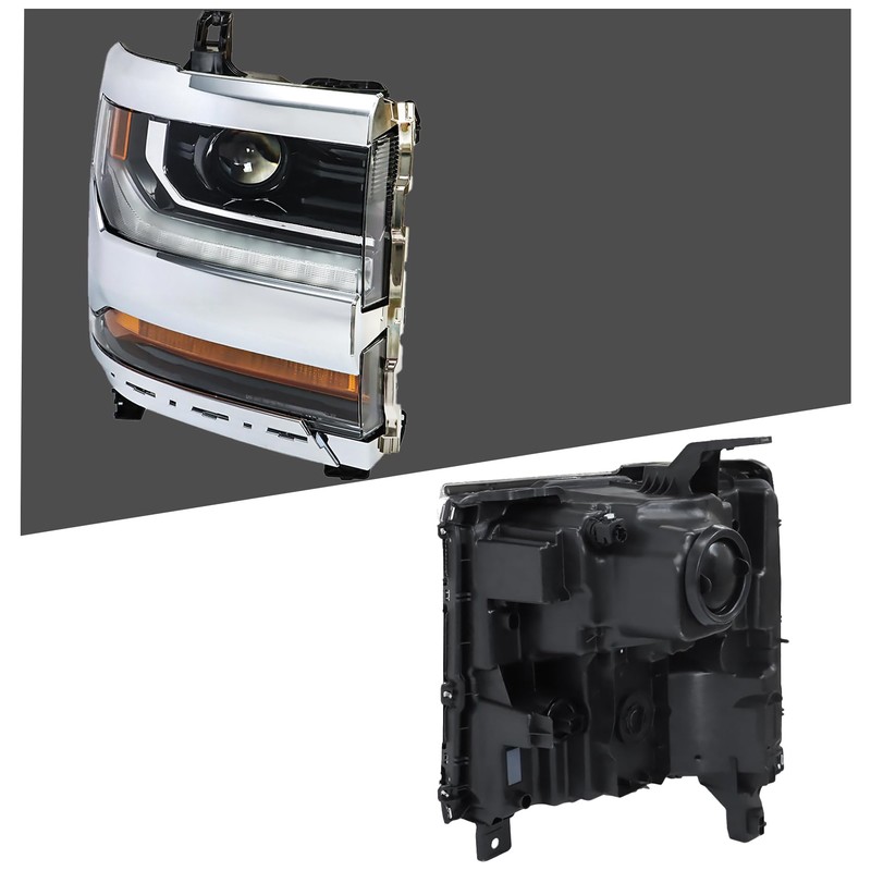 labwork 1PC Headlight Assembly Chrome Housing Replacement for Silverado 1500