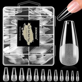 JODSONE Long Straight Nails Tips Full Cover Soft Gel Nail Tips for Professional Pre-shaped Straight Shape False Nail Half Matte Fake Nail 240PCS 12 Sizes