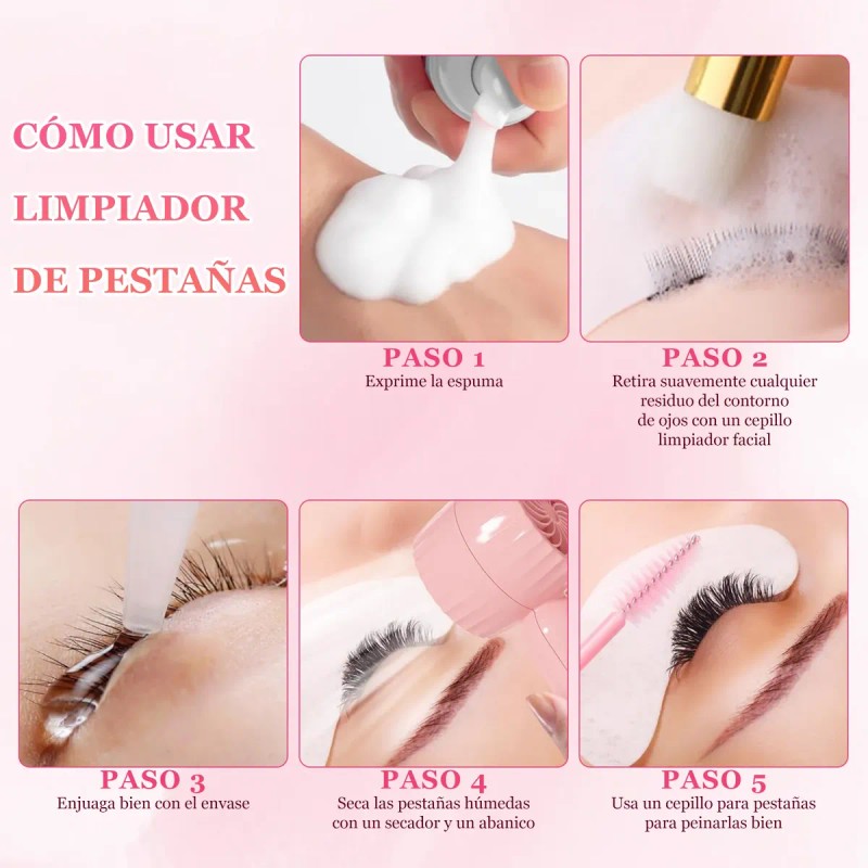 Kit Shampoo Espuma Para Pestañas Y Brocha Para Extensiones
