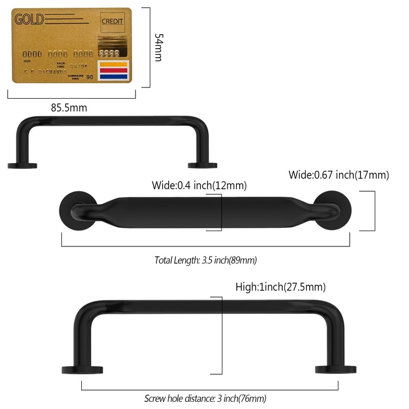 Amerdeco 10 Pack Matte Black Cabinet Pulls 3 Inch(76mm) Hole