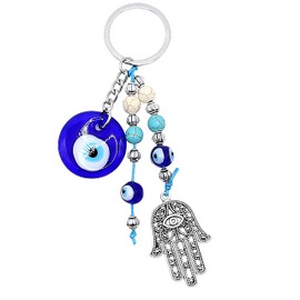 MyfavoriteK Hamsa Hand Keychain Turkish Evil Eye Key Chain Good Luck Charms Hamsa Ornament for Car Protection Amulet, Big Eye & Hand, Medium