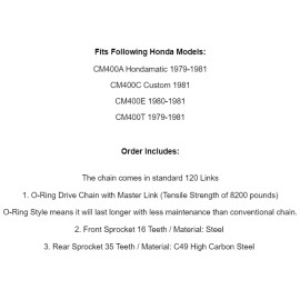 Caltric Black O-Ring Drive Chain & Sprockets Kit for Honda CM400A CM400C CM400E CM400T