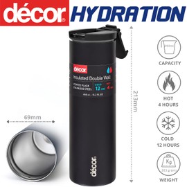 Décor Insulated Stainless Steel Coffee Cup | Travel for Hot & Cold Drinks | 450ml, 16oz - Black
