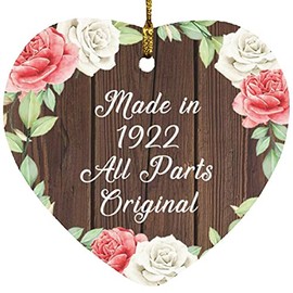 Designsify Christmas Tree Decoration, 102nd Birthday Made in 1922 All Parts Original, Heart Ornament A, Gifts for Anniversary Valentines Mom Mothers Fathers Day Party, to Men Women Him Her