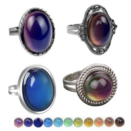 HUASAI Mood Rings for Women Color Changing Rings Adjustable Oval Gemstone Rings Crystals Rings Temperature-sensitive Color Change Rings Christmas Gifts