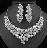 Bouquet Faux Pearl White Austrian Rhinestone Bib Necklace Earrings Set