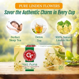 KUKER Linden Tea Dried Linden Flowers, Soothing Sleep Tea, Linden Blossom Calm Tea - Calm Detox Tea Bags, Natural Linden Flower Tea for Refreshing Experience, Calming Blend - 20 Linden Tea Bags, 30g