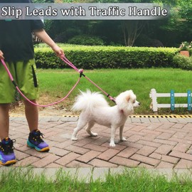 WYuZe Slip Leads for Dogs Double Handle, 1/4" 7 FT Adjustable No Tangle Rope Leash - Puppy Training Lead to Stop Pulling, Purple