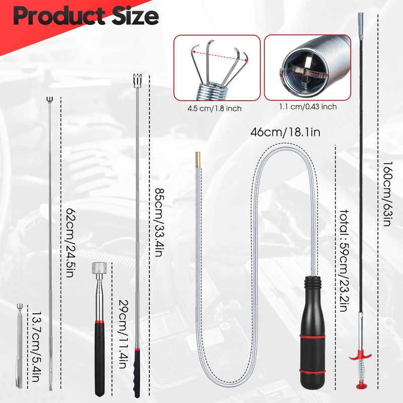 4 Pack Telescoping Magnet Pick-up Tool Set - Retrieving Telescoping