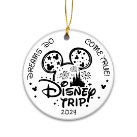 Family Vacation Trip Ornament for 2024, Magic Kingdom Park Castle with Fireworks (Mic)