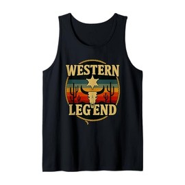 Western Legend Cowboy Design Longhorn Skull Sheriff Star Tank Top
