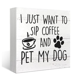 Mtrgdn Dog Lover Gifts Wooden Box Sign, Dog and Coffee Decorations for Home, Rustic Office Desk Decor