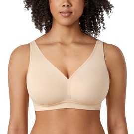 AISILIN Women's Plus Size Wireless Bra Support Comfort Full Coverage Unlined No Underwire Smooth Beige 46DD