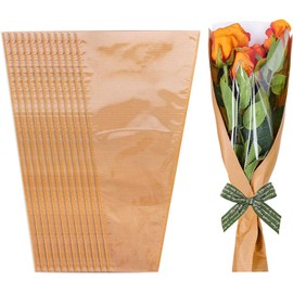 50Pcs Flower Wrapping Bags Kraft Paper Floral Packing Sleeves Bouquet Bags Clear Flower Wrapping Sleeves for Wedding Birthday Graduation Anniversary Mother's Day Gift, 9.8x3.9x17.9 Inch
