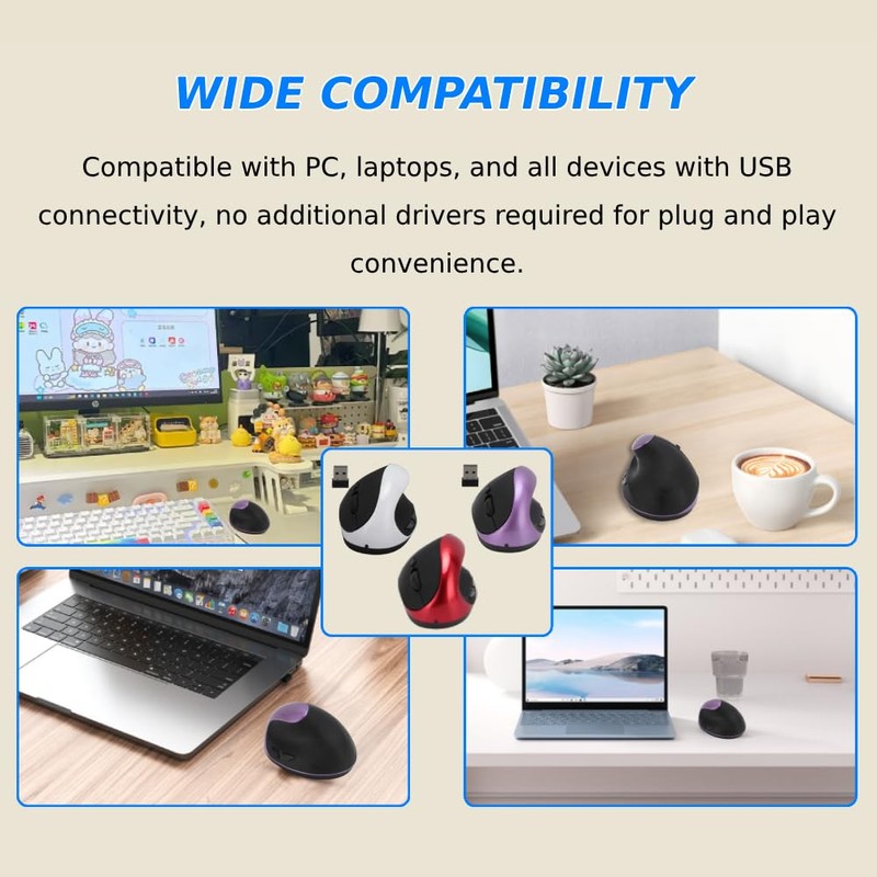 ASHATA Ratón Ergonómico para Diestros, dpi Ajustable, Ratón Vertical Inalámbrico