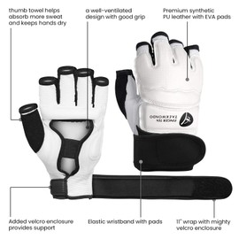 Half Finger Taekwondo Punching Gloves Hand Foot Protectors, Kickboxing Gloves Martial Arts Training Sparring Gear, Premium Wrist Wraps Ankle Grab Support Gloves Fit Men Women Adults Kids(XS, White)