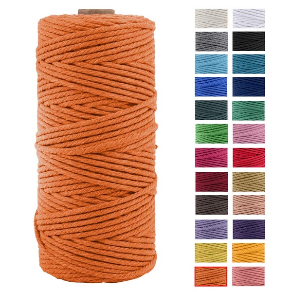 JeogYong Macrame Cord Thick Natural Cotton Cord Yarn Macrame Rope for Wall Hangings, Plant Hangers, DIY Crafts, Home Decorations, Gift Wrapping 3mm x 100m (Orange)