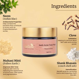 Mellow Herbal Anti Acne Face Pack for Acne Prone Skin | Neem Bark, Clove & Multani Mitti | Prevents Pimples & Breakouts | Cleanses Oily Skin | 20gm