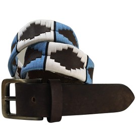 Carlos Diaz Mens Womens Unisex Argentinian Brown Leather Embroidered Polo Belt (85 cm/ 32-34 Inches)