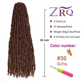ZRQ Butterfly Locs Crochet Hair 2 Packs 30 Inch Long Crochet Hair Pre Looped Brown Butterfly Locs Crochet Braids Hair Extension Most Natural Pre-twisted #30
