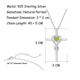 FANCIME 925 Sterling Silver Cross Infinity Heart Pendant Necklace with Natural Peridot Gemstone Fine Jewellery for Women Girls - Chain Length: 16 + 2 Inch