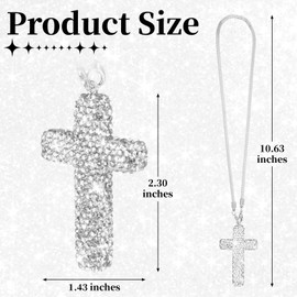 Cross for Car Mirror Hanging, Bling Car Pendant Charm, Double-Sided Diamond Christian Cross Rearview Mirror Accessories, Car Accessories for Women (Silver)