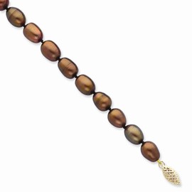 14K Yellow Gold 7-8mm Coffee Brown Rice Freshwater Cultured Pearl Bracelet