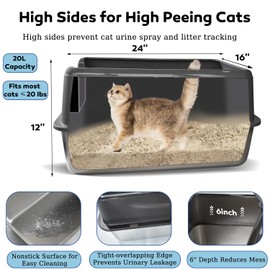 Stainless Steel Litter Box with Lid, XL Large Extra Large High-Sided Metal Litter Pan for Big Cats, Anti-Urine Leakage, Never Absorbs Odors, Easy to Clean, Includes Scoop for Convenient Use, Black