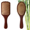 Natural Bamboo Hair Brush 2-Pack - Wide Tooth Comb &